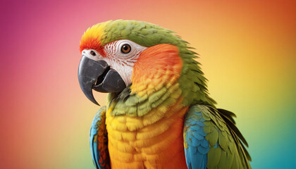 Obraz premium Colorful Parrot Against Gradient Rainbow Background