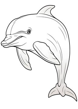 Dolphin Coloring Page, Dolphin Line Art coloring page, Dolphin Outline Illustration For Coloring Page, Animals Coloring Page, Coloring Page for Adults, AI Generative