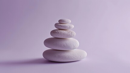 Fototapeta na wymiar Stack of smooth white stones on a purple background