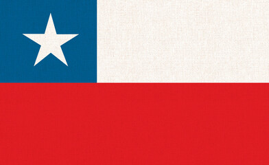 Flag of Chile. Chilean flag on fabric surface. National symbol of Chile