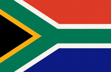 Flag of South Africa. South African flag on fabric surface. Fabric texture