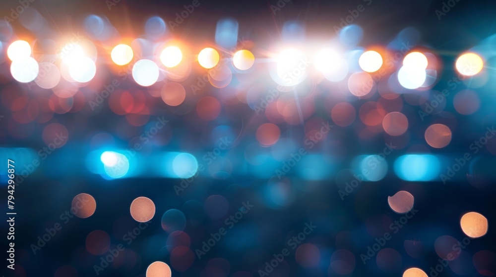 Poster defocused glow of stadium lights at a night game the bright lights radiate and blur into a mesmerizi
