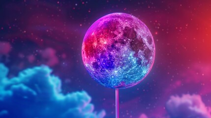 Colorful cosmic lollipop against a starry sky