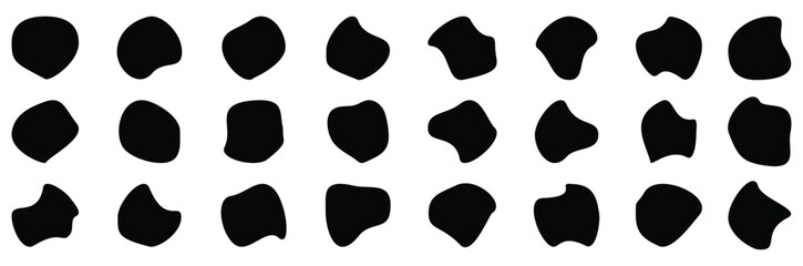 Random shapes. Organic black blobs of irregular shape. Abstract blotch, inkblot and pebble silhouettes, simple liquid