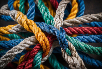 integrated Collaboration multicolored ropes presenting diversity, inclusion, cooperation and unity