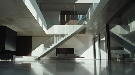 Obraz premium A large open space with a staircase and a couch