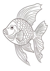 Fish Coloring Page, Fish Line Art coloring page, Fish Outline Illustration For Coloring Page, Animals Coloring Page, Fish Coloring Pages and Book, AI Generative