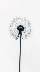 Silhouette of a lone dandelion against a white background