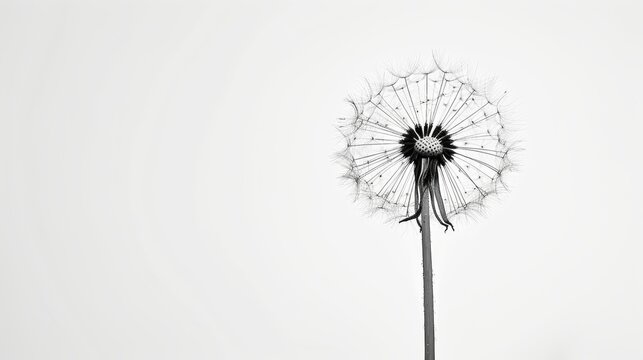 Black and white image of a dandelion seed head