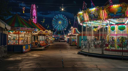 Foto op Canvas A carnival with many rides and lights © Art AI Gallery