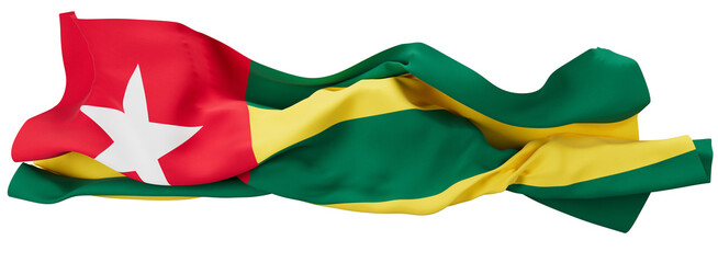 Billowing Cloth of Togo Flag with Vivid Star on a Pitch-Black Background