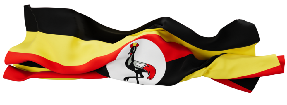 Elegant Drapery of the Ugandan Flag with Its Iconic Crested Crane Emblem