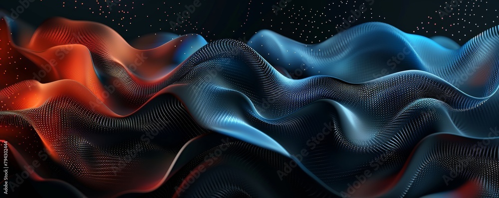Poster abstract wavy lines with red and blue gradient and dotted texture