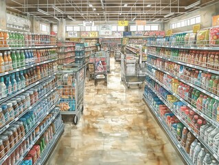 A store aisle with many bottles of soda and other beverages
