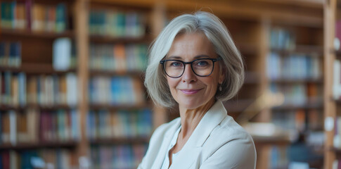 Librarian at her workplace in the library