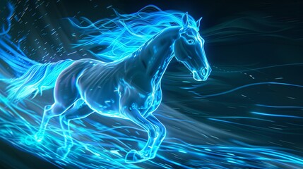 A mystical horse that symbolizes the power of the natural element. A hoofed animal (stallion or mare) running fast. Illustration for cover, card, interior design, brochure or presentation. - obrazy, fototapety, plakaty