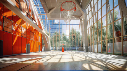 Fototapeta premium A basketball court with a hoop in the center