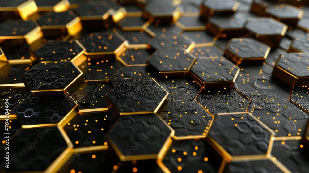 Aufkleber futuristic abstract 3d hexagonal pattern background in gold and black digital technology concept