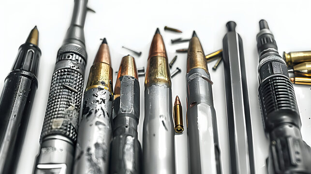 recommend clip art: Bullet and pens on white background. Freedom of the press is at risk concept. World press freedom day concept