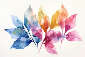 watercolor painting of multicolored leaves