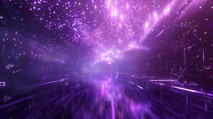 immersive virtual reality space with glowing purple stars and connections futuristic digital network concept abstract 3d render