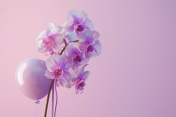 A row of colorful balloons with flowers in the middle