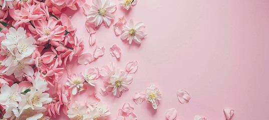  Flowers flat lay with copyspace in pastel colors