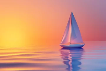 Foto op Aluminium A sailboat is floating on a calm body of water with a beautiful colorful © Phuriphat