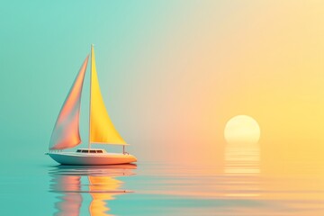 A sailboat is floating on a calm body of water with a beautiful colorful