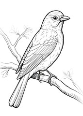 Bird Coloring Page, Bird Line Art coloring page, Bird Outline Illustration For Coloring Page, Animals Coloring Page, Bird Coloring Pages and Book, AI Generative