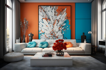 modern colorful popart livingroom, popart livingroom