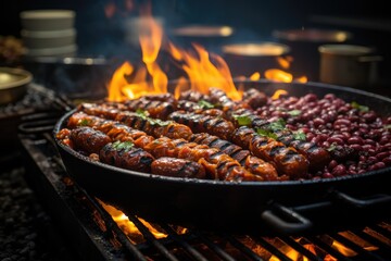 Grilled hot dogs at a sporting event., generative IA