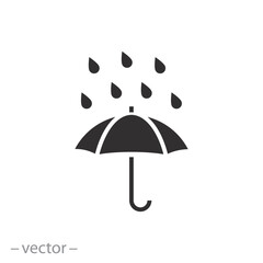 protect from water drops icon, rain umbrella, warning from moisture, flat symbol on white background - vector illustration