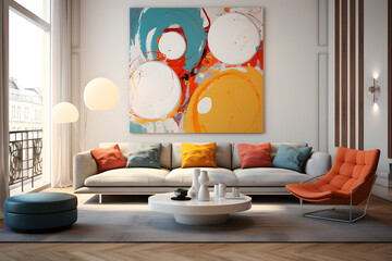 modern colorful popart livingroom, popart livingroom