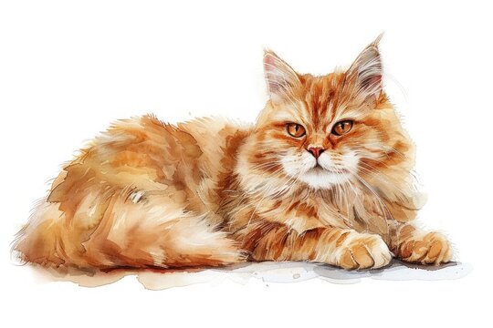 British Longhair watercolor, isolated on white background.