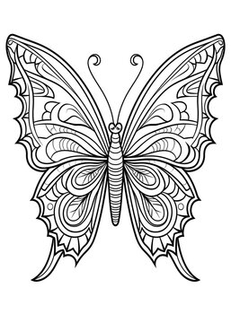 Butterfly Coloring Page, Butterfly Line Art coloring page, Butterfly Outline Illustration For Coloring Page, Animals Coloring Page, Butterfly Coloring Pages and Book, AI Generative