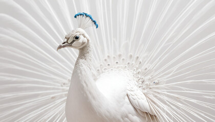 Fototapeta premium Elegant White Peacock Displaying Its Splendid Feathers