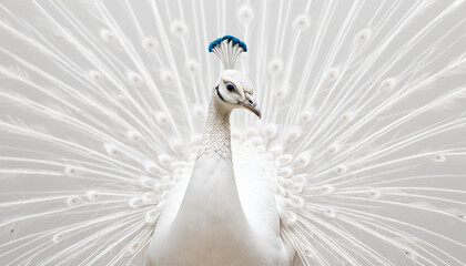 Fototapeta premium Elegant White Peacock Displaying Its Splendid Feathers