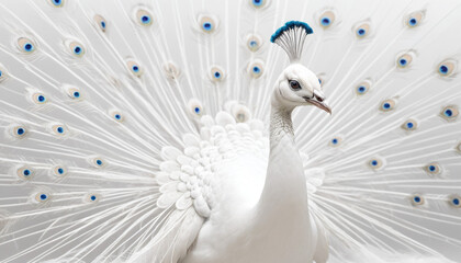 Obraz premium Elegant White Peacock Displaying Its Splendid Feathers