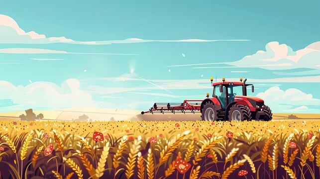 smart agriculture tractor spraying fertilizer on field modern farming technology concept illustration