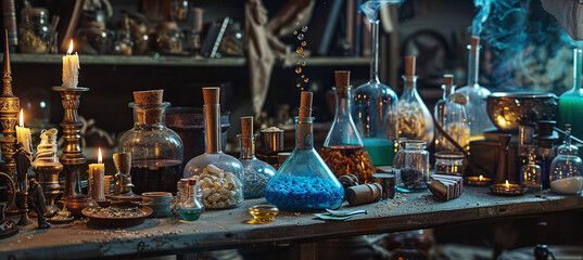 Fototapeta na wymiar wizard's laboratory Ancient magic laboratory