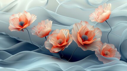 Elegant abstract poppies on flowing background
