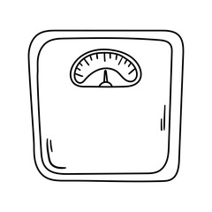 Bathroom scale vector icon in doodle style. Symbol in simple design. Cartoon object hand drawn isolated on white background.