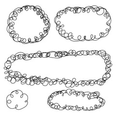 Vector set of hand drawn squiggle frame. Doodle style swirly border decoration element isolated on white background.
