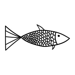 Fish vector icon in doodle style. Symbol in simple design. Cartoon object hand drawn isolated on white background.