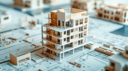 A model of a building is shown on a piece of paper