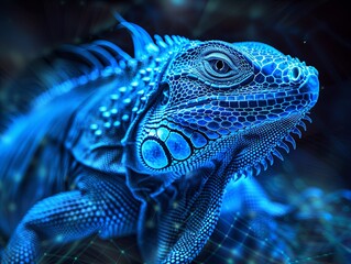 Realistic portrait of an iguana. Close-up of a large herbivorous lizard. Illustration for cover, card, postcard, interior design, banner, poster, brochure or presentation. - 794311687