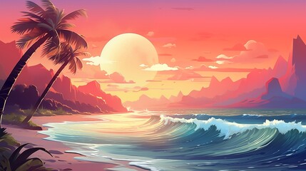 Abstract summer beach wallpaper background illustration. - obrazy, fototapety, plakaty