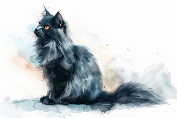 Nebelung watercolor, isolated on white background.