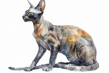 Oriental Shorthair watercolor, isolated on white background.